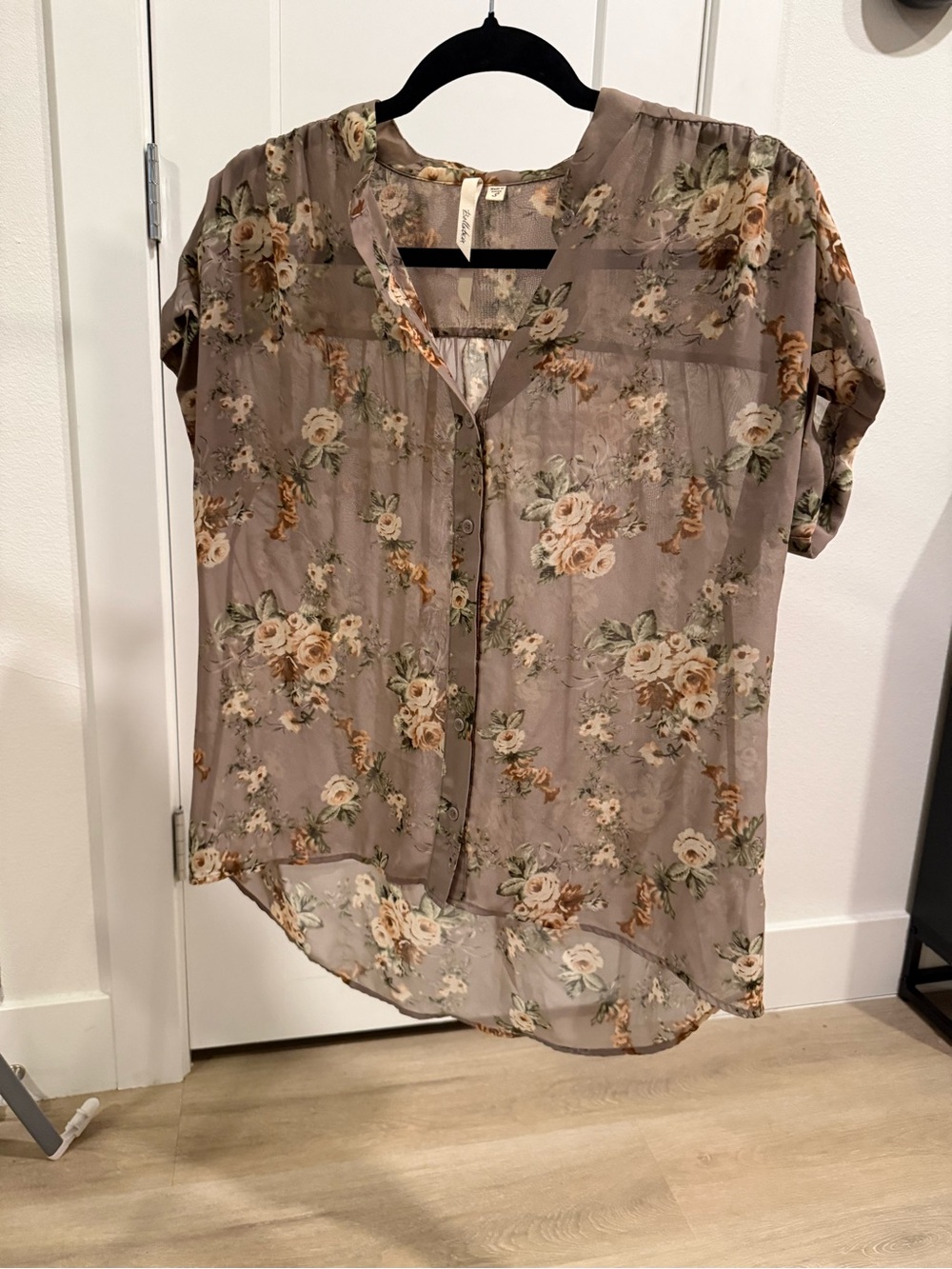 Floral Button-Front Women's Blouse - Taupe Floral